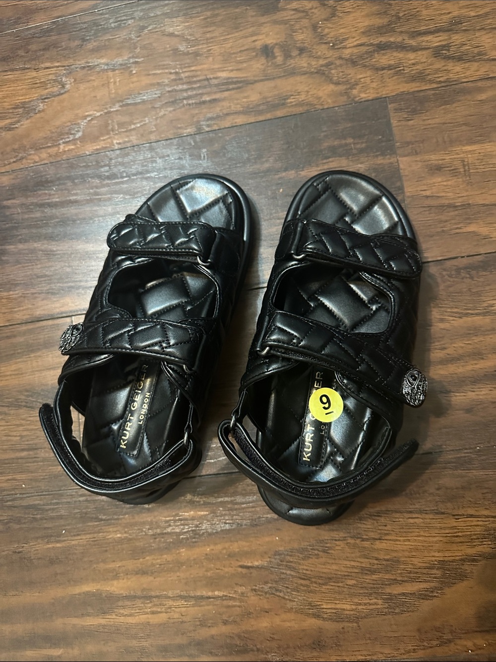 Kurt Geiger Kids Black Quilted Velcro Strap Sandals